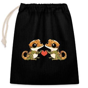 Couple de lézards amoureux Gecko Saint-Valentin - Sac cadeau en coton avec cordon (25 x 30 cm) - noir - Devant