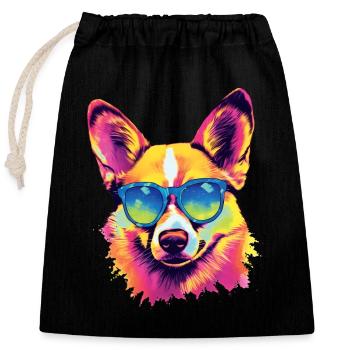Corgi dog wearing sun glasses - Closable cotton gift bag (25x30cm) - black - Front