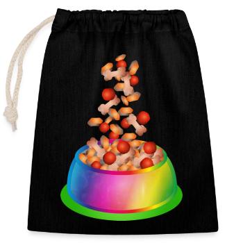 Hundenapf in Regenbogenfarben mit Hundefutter - Verschließbarer Geschenkbeutel aus Baumwolle (25x30cm) - Schwarz - Vorne
