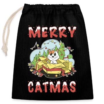 Merry Catmas Cat Christmas Christmas Tree Cartoon - Closable cotton gift bag (25x30cm) - black - Front