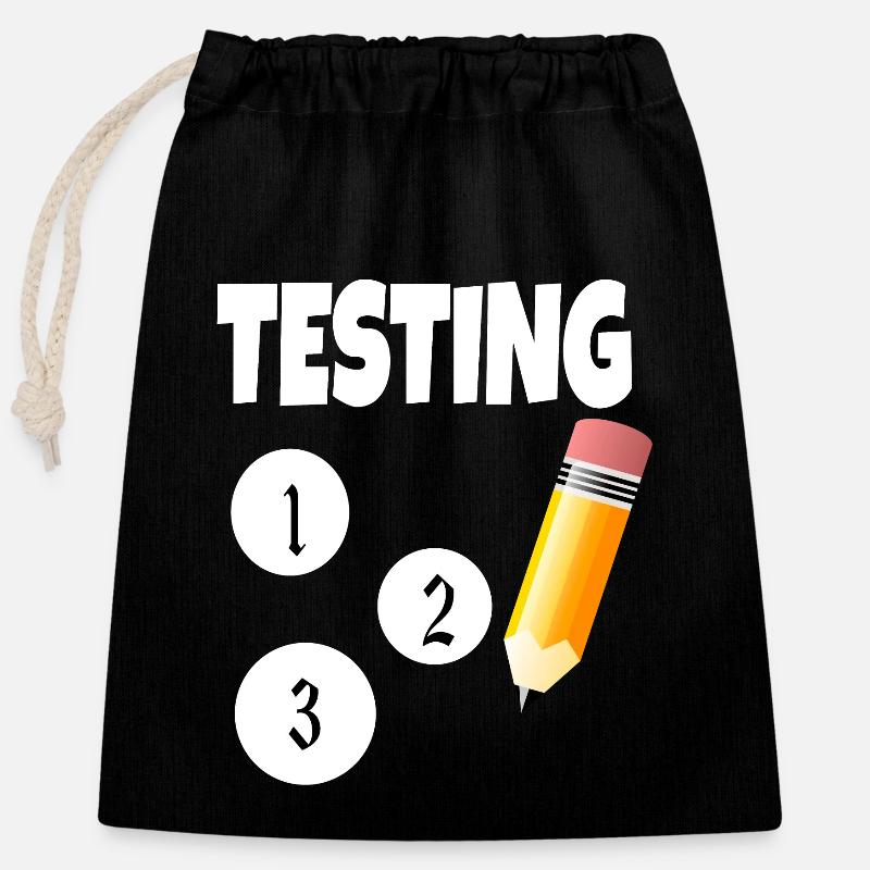 Testing 123 with pencil - Closable cotton gift bag (25x30cm) - black