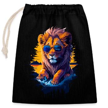 Mignon bébé lion - Sac cadeau en coton avec cordon (25 x 30 cm) - noir - Devant