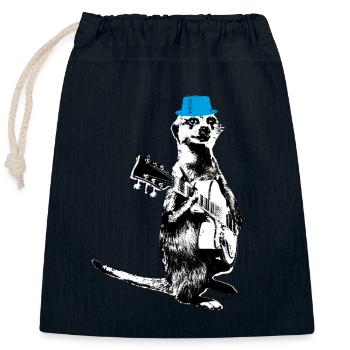 Meerkat Guitarplayer White BG Cyan Hat - Verschließbarer Geschenkbeutel aus Baumwolle (25x30cm) - Navy - Vorne