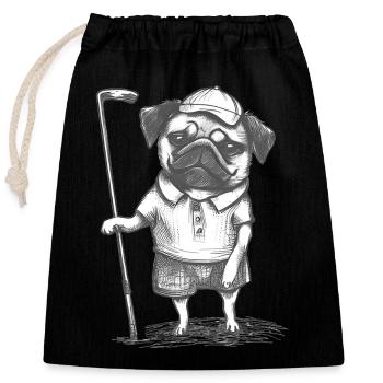 Mops Golfer Bleistiftzeichnung - Verschließbarer Geschenkbeutel aus Baumwolle (25x30cm) - Schwarz - Vorne