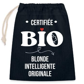 Certifiée bio - blonde intelligente originale - Sac cadeau en coton avec cordon (25 x 30 cm) - bleu marine - Devant