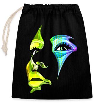 Beautiful female paint art Face colorful woman - Closable cotton gift bag (25x30cm) - black - Front