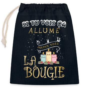 Si tu vois ça allume la bougie cadeau de Noël - Sac cadeau en coton avec cordon (25 x 30 cm) - bleu marine - Devant