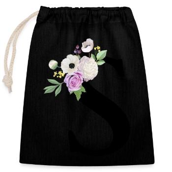 Lila Blumenbuchstabe S - Verschließbarer Geschenkbeutel aus Baumwolle (25x30cm) - Schwarz - Vorne