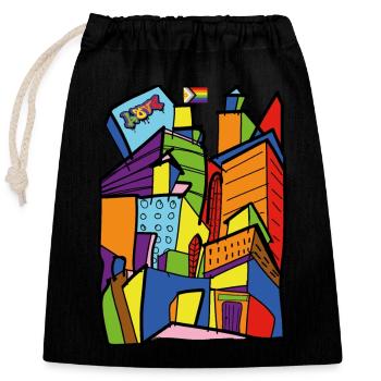 Maisons Heureuses - Sac cadeau en coton avec cordon (25 x 30 cm) - noir - Devant