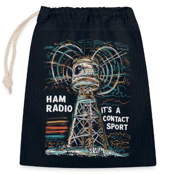 Ham Radio – Contact is everything! - Closable cotton gift bag (25x30cm) - navy - Front