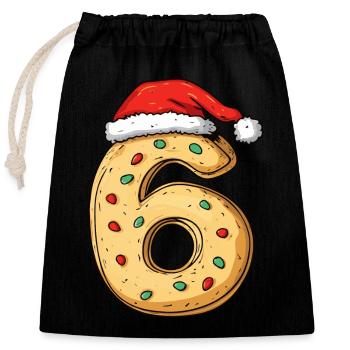 6 Number Christmas Biscuit - Closable cotton gift bag (25x30cm) - black - Front