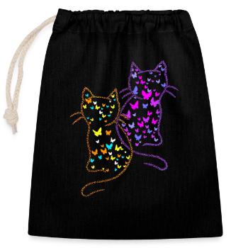 Années 80 Chats Chat Papillons Insectes - Sac cadeau en coton avec cordon (25 x 30 cm) - noir - Devant