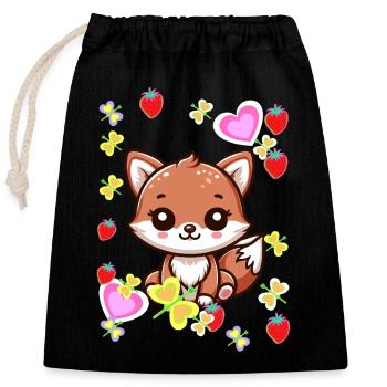 années 80 90 renard renards enfants vintage rétro - Sac cadeau en coton avec cordon (25 x 30 cm) - noir - Devant