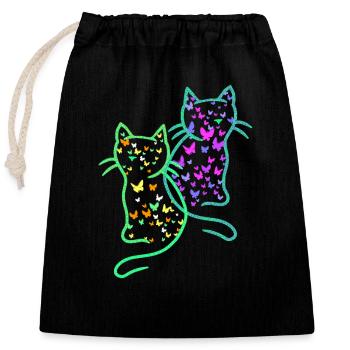 des années 80 Rétro Chats Chat Teen Papillons Enfant - Sac cadeau en coton avec cordon (25 x 30 cm) - noir - Devant