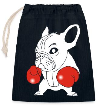 Weißer Hundeboxer - Verschließbarer Geschenkbeutel aus Baumwolle (25x30cm) - Navy - Vorne