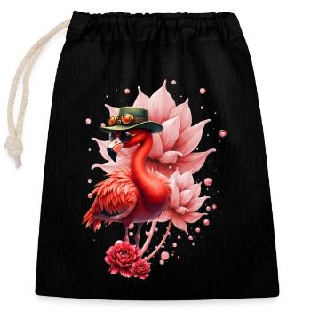 Flamant rose avec chapeau - Sac cadeau en coton avec cordon (25 x 30 cm) - noir - Devant
