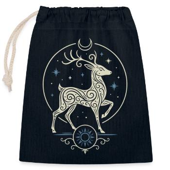 Celtic Yule Deer with Sun and Moon - Closable cotton gift bag (25x30cm) - navy - Front