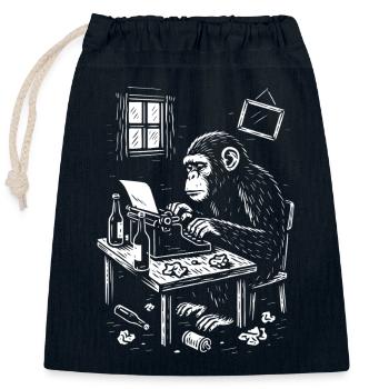 Chimp at the Desk writing a book - Closable cotton gift bag (25x30cm) - navy - Front