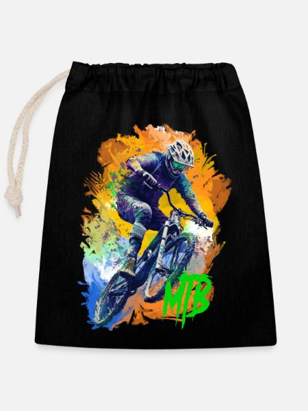 MTB-Fahrrad - Verschließbarer Geschenkbeutel aus Baumwolle (25x30cm) - Schwarz
