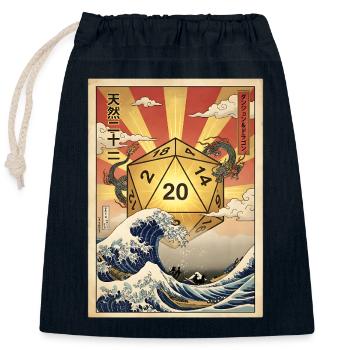 Natural 20 D20 Dragon Wave Japan Fantasy - Closable cotton gift bag (25x30cm) - navy - Front