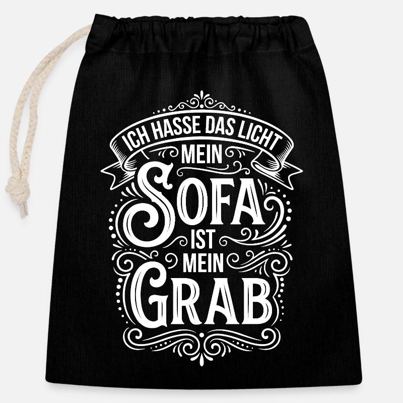 Sofa ist mein Grab – Lichthass Humor - Verschließbarer Geschenkbeutel aus Baumwolle (25x30cm) - Schwarz