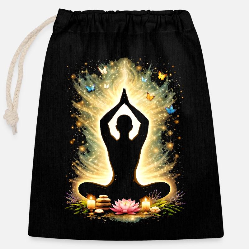 Yoga Achtsamkeit Energie Silhouette Design - Verschließbarer Geschenkbeutel aus Baumwolle (25x30cm) - Schwarz