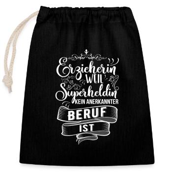 Erzieherin ist Superheldin für die Kinder - Verschließbarer Geschenkbeutel aus Baumwolle (25x30cm) - Schwarz - Vorne