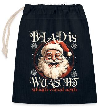 BLAD IS WUASCHT SCHIACH WARAD OASCH WEIHNACHTEN - Verschließbarer Geschenkbeutel aus Baumwolle (25x30cm) - Navy - Vorne
