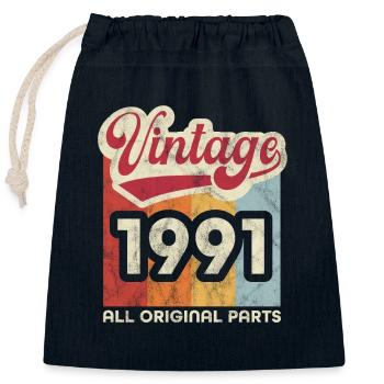 Vintage 1991 - Closable cotton gift bag (25x30cm) - navy - Front