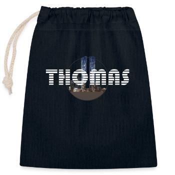 Thomas typographie blanche, étymo d'origine Latine - Sac cadeau en coton avec cordon (25 x 30 cm) - bleu marine - Devant