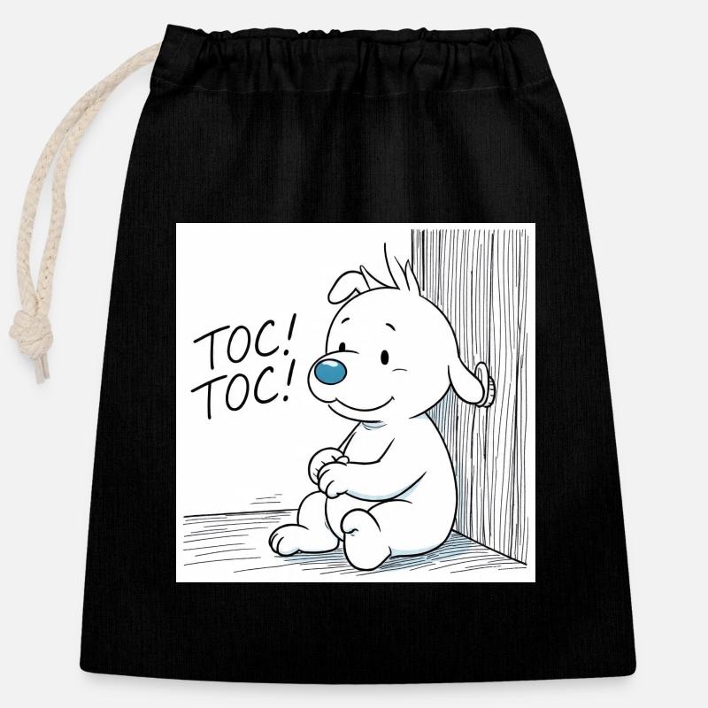 Idéfix Frappe Toc Toc Toc - Closable cotton gift bag (25x30cm) - black