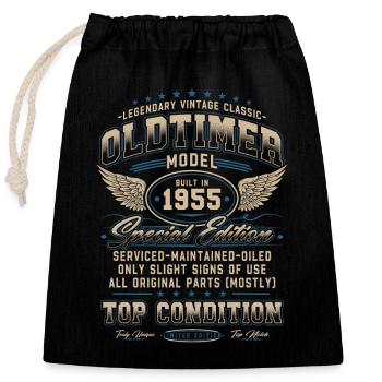 Oldtimer Baujahr 1955 Jahrgang Geburtstag Geschenk - Verschließbarer Geschenkbeutel aus Baumwolle (25x30cm) - Schwarz - Vorne