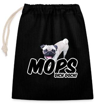 Mops Dich doch! Geschenk Hund Tier Haustier - Verschließbarer Geschenkbeutel aus Baumwolle (25x30cm) - Schwarz - Vorne