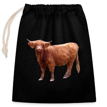 Bovins écossais Highland - Sac cadeau en coton avec cordon (25 x 30 cm) - noir - Devant