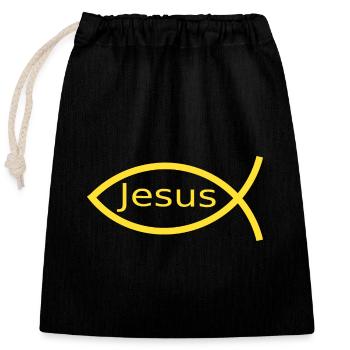Jésus poisson Ichthys poisson poisson poisson - Sac cadeau en coton avec cordon (25 x 30 cm) - noir - Devant