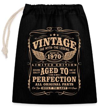 Cadeau rétro d’anniversaire vintage des années 1970 - Sac cadeau en coton avec cordon (25 x 30 cm) - noir - Devant