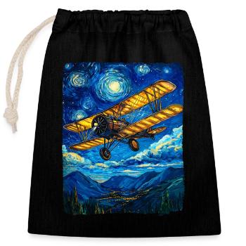 Aviation Pilote Vintage Avion - Sac cadeau en coton avec cordon (25 x 30 cm) - noir - Devant