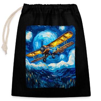 Aviation Pilote Vintage Avion - Sac cadeau en coton avec cordon (25 x 30 cm) - noir - Devant