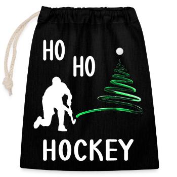 Hockey-xmas Weihnachtsfeier "Ho Ho Ho Feldhockey" - Verschließbarer Geschenkbeutel aus Baumwolle (25x30cm) - Schwarz - Vorne