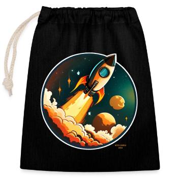 Fusée en route vers l'espace - Sac cadeau en coton avec cordon (25 x 30 cm) - noir - Devant