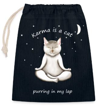 KARMA IS A CAT PURRING IN MY LAP - Closable cotton gift bag (25x30cm) - navy - Front
