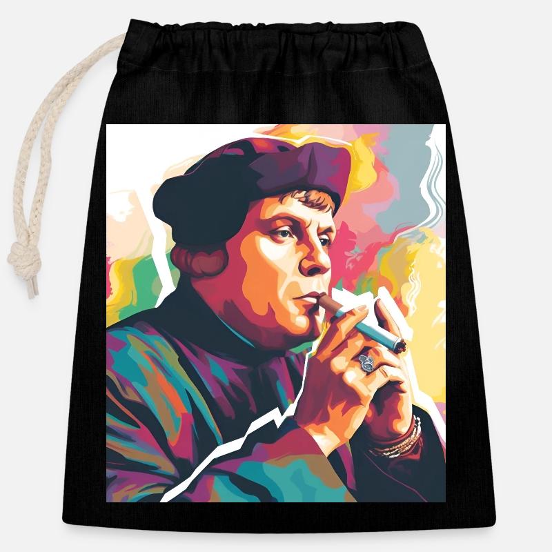 Martin Luther smoking - Closable cotton gift bag (25x30cm) - black