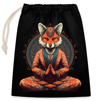 Yoga Meister Fuchs - Verschließbarer Geschenkbeutel aus Baumwolle (25x30cm) - Schwarz - Vorne