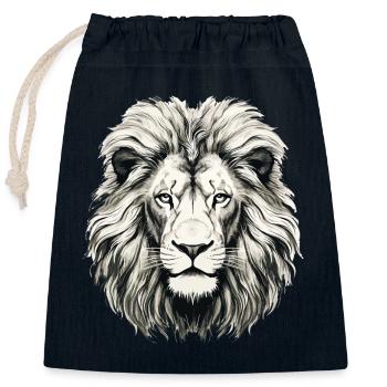Tête de Lion Noir & Blanc Dessiné Art - Sac cadeau en coton avec cordon (25 x 30 cm) - bleu marine - Devant