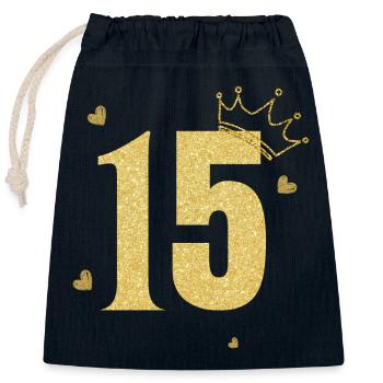 Goldene Krone zum 15-jährigen Jubiläum - Verschließbarer Geschenkbeutel aus Baumwolle (25x30cm) - Navy - Vorne