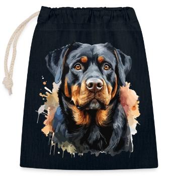 Chien de la race Rottweiler avec style aquarelle - Sac cadeau en coton avec cordon (25 x 30 cm) - bleu marine - Devant
