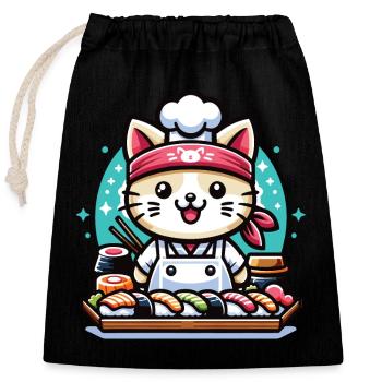 A kawaii cat Japanese sushi chef - Closable cotton gift bag (25x30cm) - black - Front