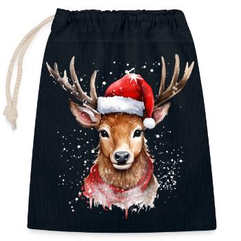 Deer with Santa hat Ideal for Christmas - Closable cotton gift bag (25x30cm) - navy - Front