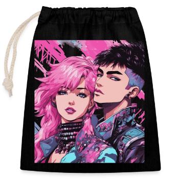 80s Fashion - Closable cotton gift bag (25x30cm) - black - Front
