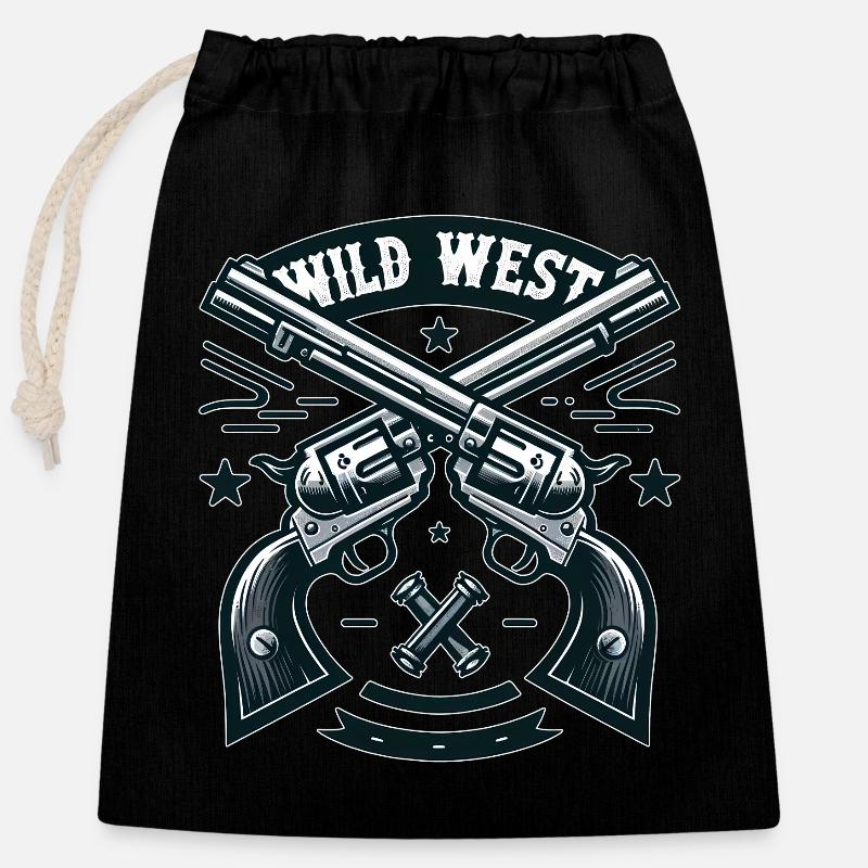 Le Far West - Sac cadeau en coton avec cordon (25 x 30 cm) - noir